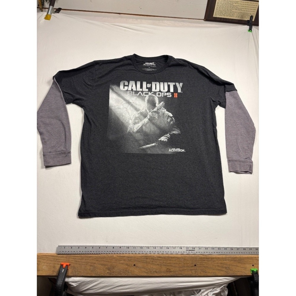 Call of Duty Black Ops II Mens Graphic Thermal T Shirt 2XL Long Sleeve Gray